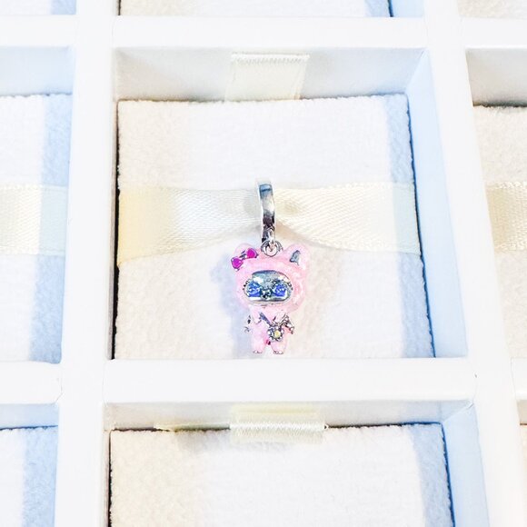 925 Sterling Silver Cat In Pink Costume Dangle Charm Fits Pandora Charm Bracelet - Picture 7 of 8